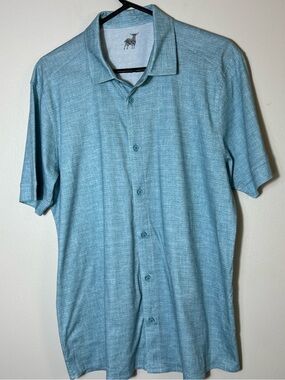 Raffi Heathered Sky Blue Short-Sleeve Polo Button Shirt